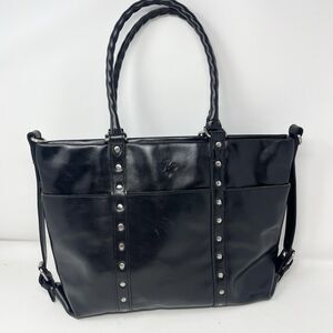 Patricia Nash Carducci Pocket Tote Bag in Black Taxi Studded Leather Shoulder